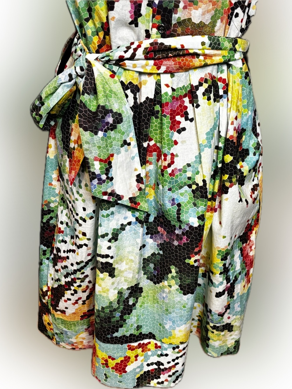 Katherine Barclay Mosaic Floral Cotton Shirt Dress with Belt Sz 6 - Picture 3 of 7